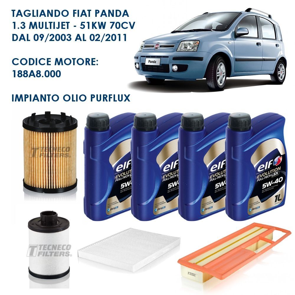 Kit Tagliando Fiat Panda 1.3 D Multijet Fiat 500 1.3 MJT IMP. PURFLUX +Olio  5W40